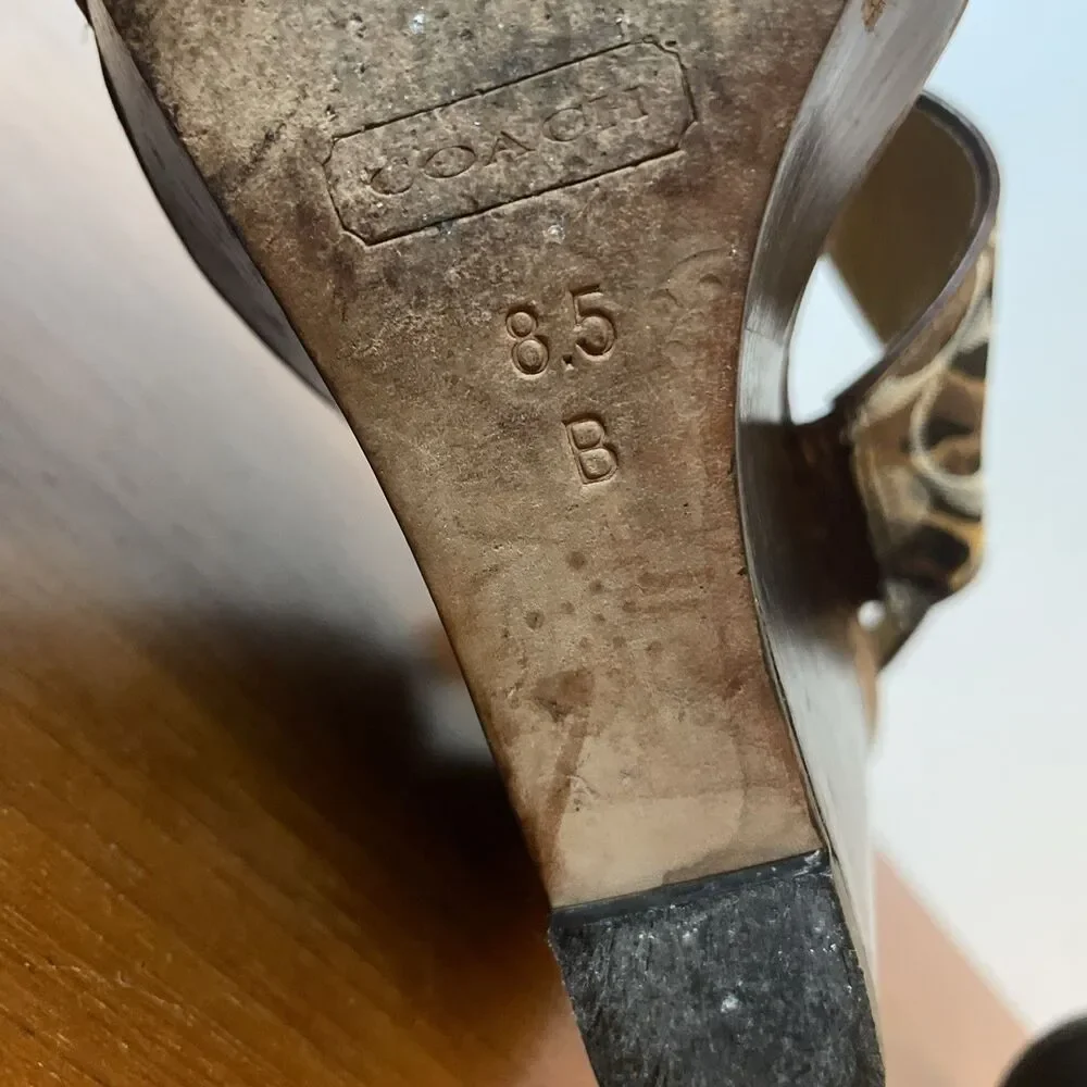 Coach Heels Wooden Wedge Leather Women’s Shoes Platform Size 8.5 - Picture 8 of 9